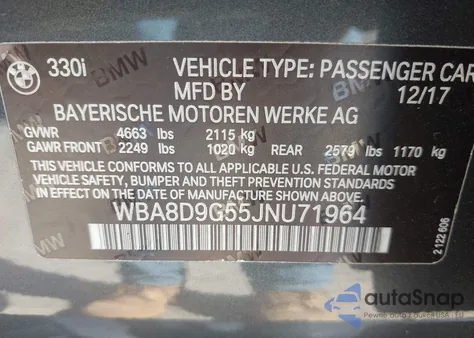 2018 BMW 330I xDrive z USA, uszkodzony, nr VIN WBA8D9G55JNU71964